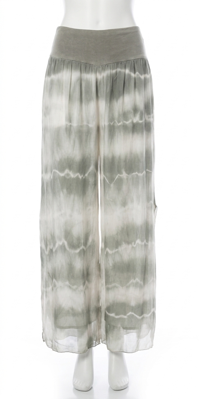 NEW GIGI MODA jasmin tie-dye slit wdie leg pants in olive